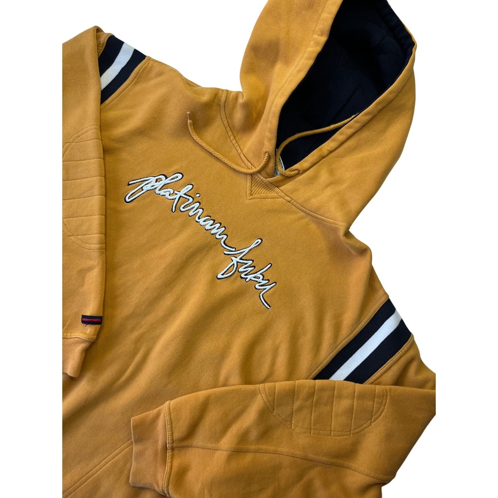 Mens Platinum FUBU‎ Hoodie Mustard Yellow Athletic Stripes Pocket XXL 90's Y2K